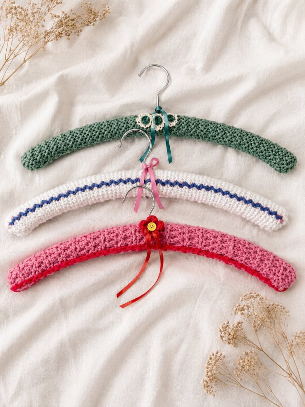 Set of 3 Handmade Crochet Padded Hangers | Assorted Colors